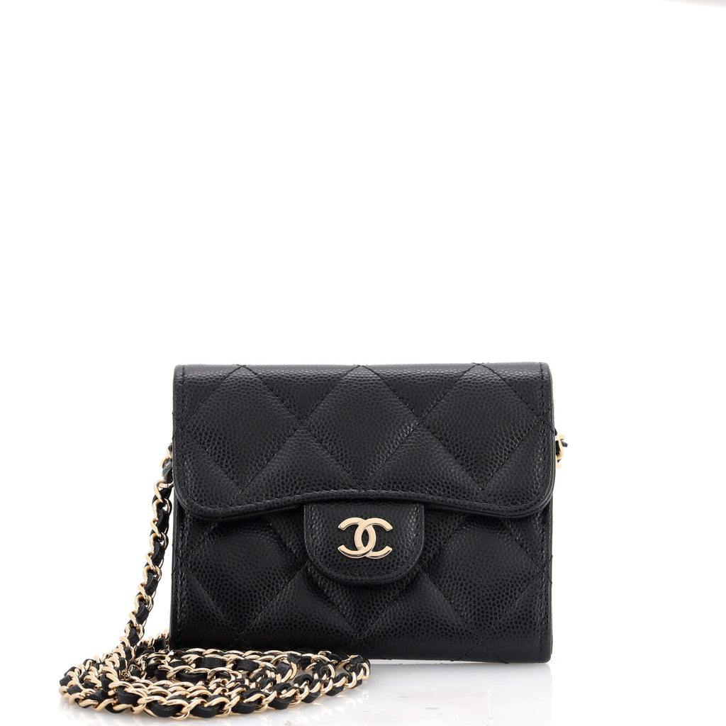 CHANEL Caviar Quilted Flap Card Holder Wallet Black 1305473