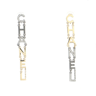 Chanel Logo Drop Clip-On Earrings Metal with Crystals
