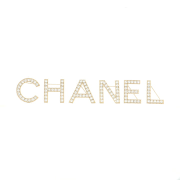 Chanel CHA-NEL Logo Letters Brooch Set Metal with Crystals