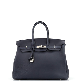 Hermes Birkin Handbag Blue Togo with Palladium Hardware 35