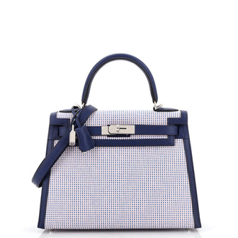 Hermes Kelly Handbag Quadrille Canvas and Red Swift with Palladium Hardware 28