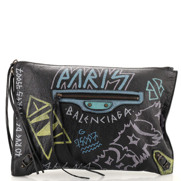 Balenciaga Graffiti Zip Around Classic Studs Clutch Leather Medium