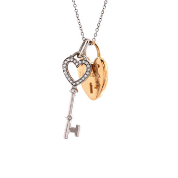 Tiffany & Co. Heart Key Pendant and Lock Necklace 18K White Gold with 18K Rose Gold with Diamonds Medium