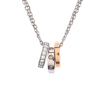 Cartier Love 3 Ring Pendant Necklace 18K Rose Gold and 18K White Gold with Diamonds