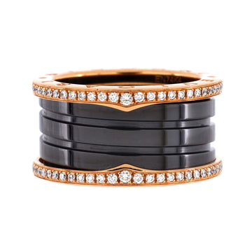 Bvlgari B.Zero1 Three Band Ring 18K Rose Gold and Ceramic with Diamonds
