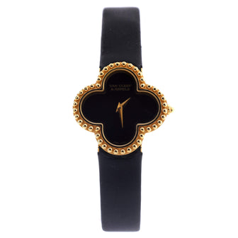 Van Cleef & Arpels Alhambra Quartz Watch Yellow Gold and Satin with Onyx 26