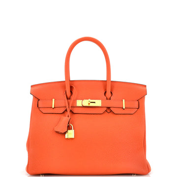 Hermes Birkin Handbag Orange Clemence with Gold Hardware 30