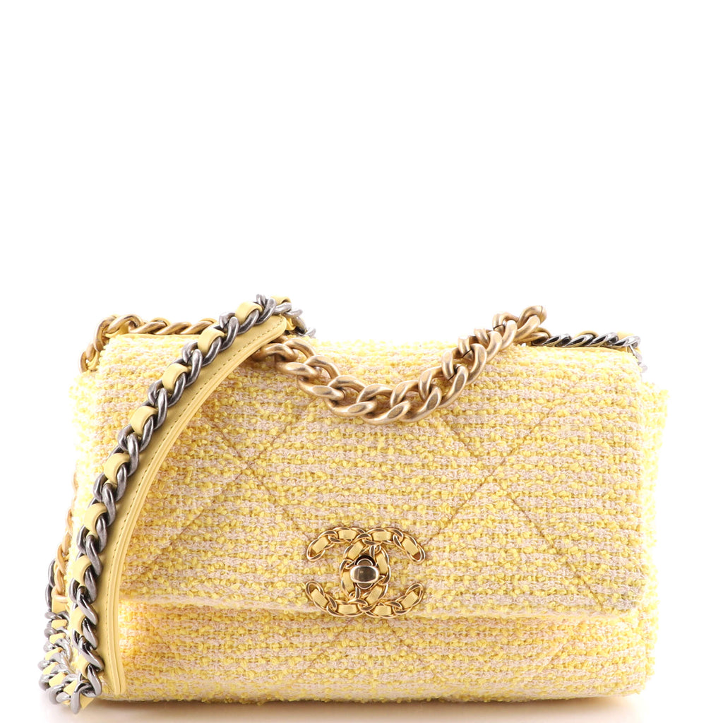 Chanel 19 Flap Bag Quilted Tweed Medium Yellow 19506817