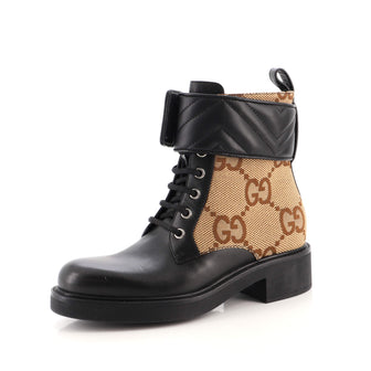 Gucci Women's GG Marmont Lace Up Ankle Boots Jumbo GG Canvas and Leather