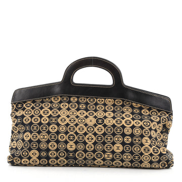 Chanel Vintage Frame Handle Bag Printed Canvas Large Black