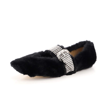 Jimmy Choo Women's Krista Ballerina Flats Faux Fur with Crystals