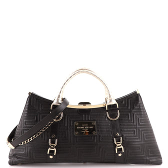 Versace Snap Out Of It Convertible Frame Top Handle Bag Matelasse Leather