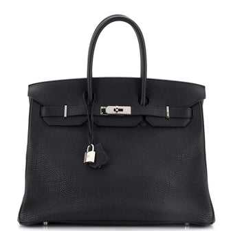 Hermes Birkin Handbag Black Togo with Palladium Hardware 35