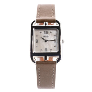 Hermes Cape Cod Quartz Watch Stainless Steel and Leather with Diamond Markers and Mother of Pearl 23