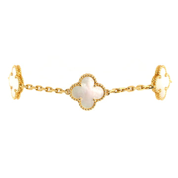 Van Cleef & Arpels Vintage Alhambra 5 Motifs Bracelet 18K Yellow Gold and Mother of Pearl