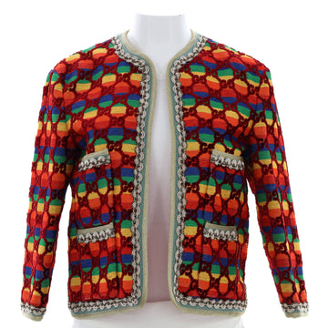 Gucci Women's Soave Amore Collarless Jacket Rainbow GG Velvet