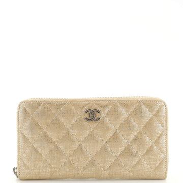 Chanel Zip Around Wallet Quilted Metallic Canvas Long