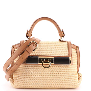 Salvatore Ferragamo Sofia Satchel Raffia with Leather Small