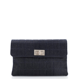 Chanel Mademoiselle Chocolate Bar Clutch Quilted Denim Small