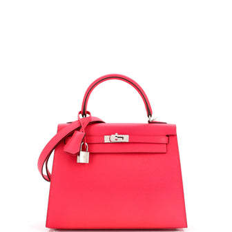 Hermes Kelly Handbag Pink Epsom with Palladium Hardware 25