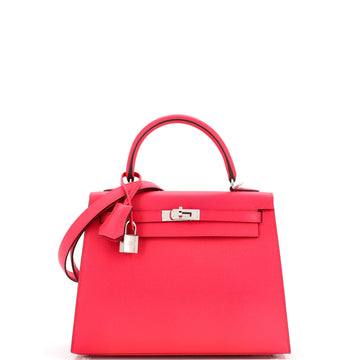 Hermes Kelly Handbag Pink Epsom with Palladium Hardware 25
