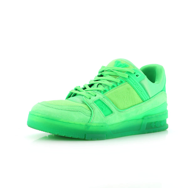 LOUIS VUITTON 1A9JHU GREEN DENIM LEATHER SNEAKERS