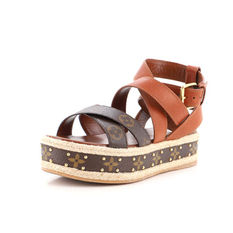 Boutique LOUIS VUITTOn Brown leather and beige espadrilles wedge