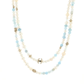 Chanel CC Station Long Necklace Metal and Faux Pearls with Beads and Crystals