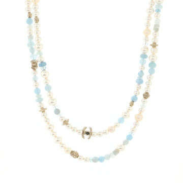 Chanel CC Station Long Necklace Metal and Faux Pearls with Beads and Crystals