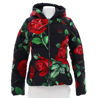 Dolce & Gabbana Women's Reversible Down Jacket Rose Printed Quilted Nylon