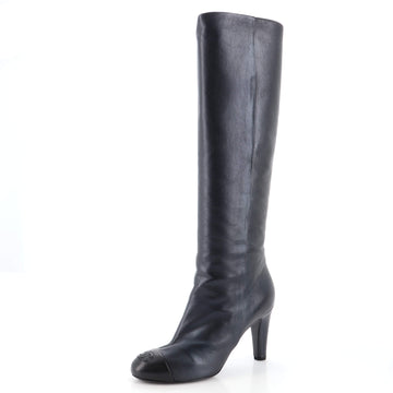 Chanel Women's CC Knee High Heeled Boots Leather