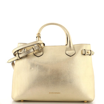 Burberry Banner Tote Leather and House Check Canvas Medium