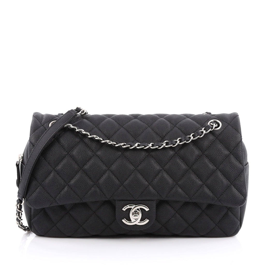 Naughtipidgins Nest - Chanel Medium Casual Journey Easy Flap in Black Matte  Caviar with Shiny Silver Hardware. A fabulous 'Easy' Chanel with zip  secured top under the flap, its crafted from a