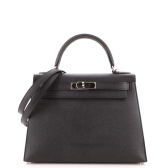 Hermes Kelly Handbag Black Epsom with Palladium Hardware 28