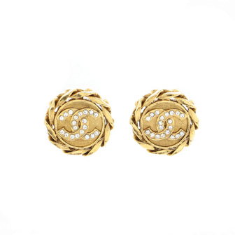 Chanel Vintage CC Round Clip-On Earrings Metal with Crystals