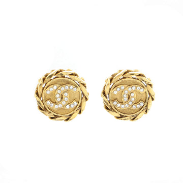 Chanel Vintage CC Round Clip-On Earrings Metal with Crystals