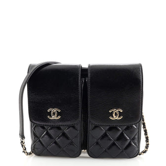 Chanel Double Pocket Flap Crossbody Quilted Glazed Calfskin Medium