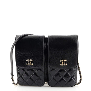 Chanel Double Pocket Flap Crossbody Quilted Glazed Calfskin Medium