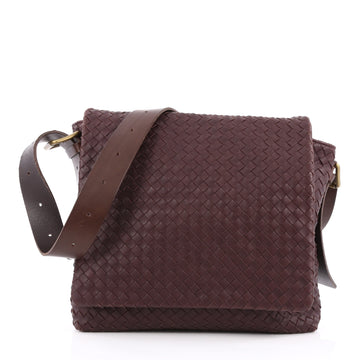Bottega Veneta Square Flap Messenger Bag Intrecciato Nappa Medium Red