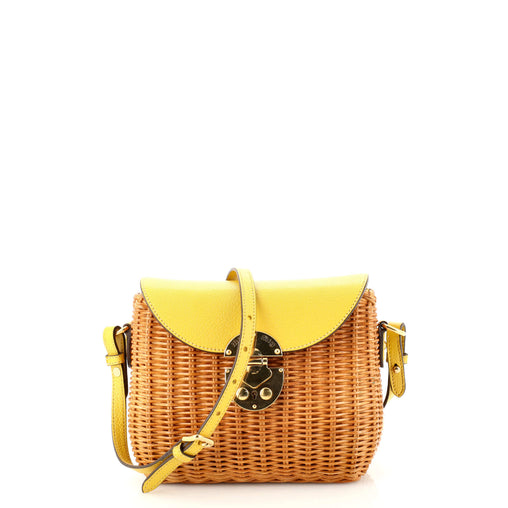 Miu Miu Midollino Bucket Crossbody Bag Wicker with Leather Small