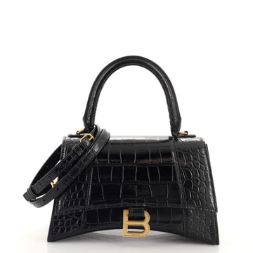Balenciaga Hourglass Top Handle Bag Crocodile Embossed Leather Small