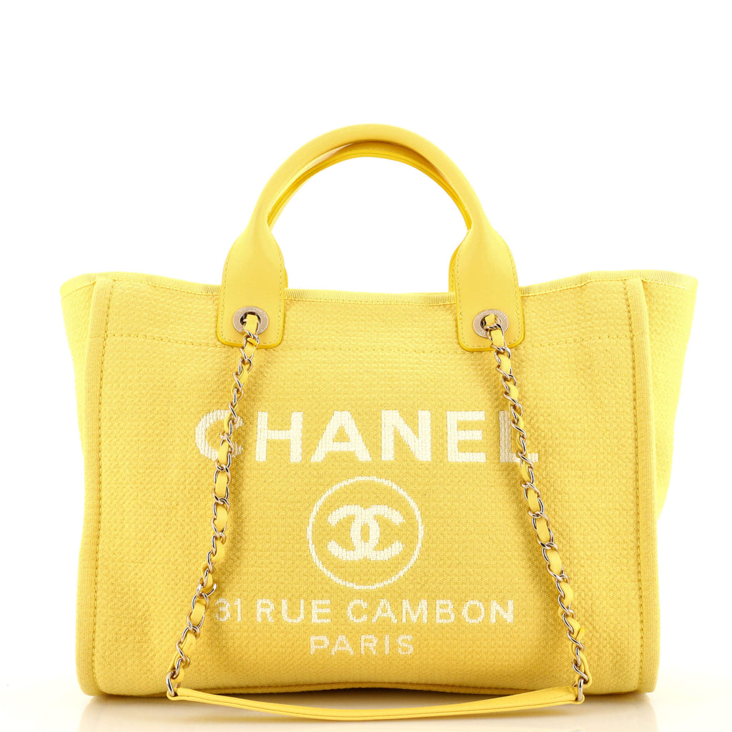 CHANEL, Bags, Chanel Chain Logo Raffia Deauville Tote Small