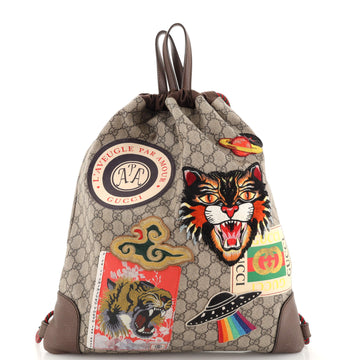 Gucci Courrier Soft Drawstring Backpack GG Coated Canvas with Applique Medium