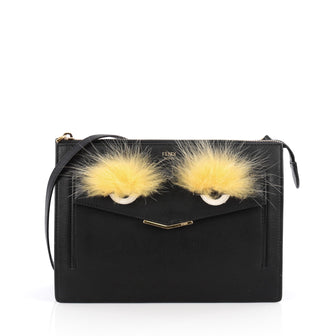 Fendi Monster Front Pocket Clutch Leather with Fur Black