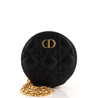 NEW DIOR CARO ROUND POUCH WITH CHAIN BLACK