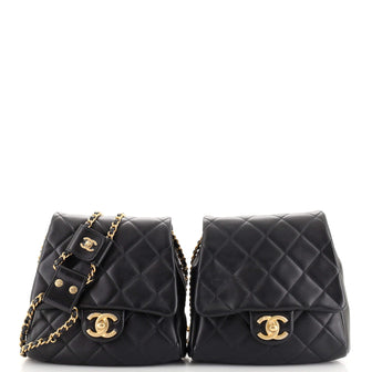Chanel Black Quilted Leather Side-Packs Crossbody Bag Chanel