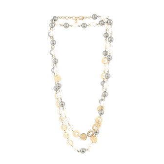 Chanel Logo Disc Long Necklace Metal with Faux Pearls and Crystals