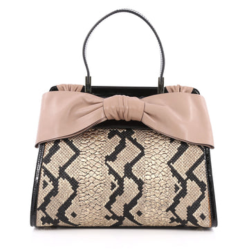 Valentino Aphrodite Bow Bag Woven Raffia and Patent Medium Black