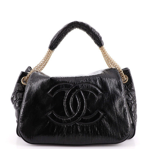 Chanel Rodeo Drive Accordion Flap Bag Patent Vinyl Medium Black