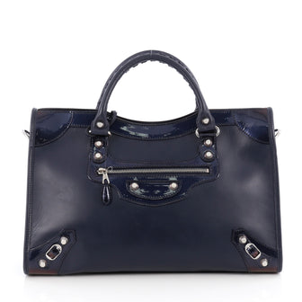 Balenciaga Holiday City Giant Studs Handbag Matte Calfskin Medium Blue